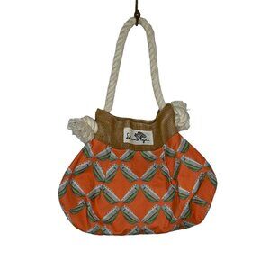 Leland Gal Orange Fabric Shoulder Bag Nautical Boat Pattern Rope Handle Michigan